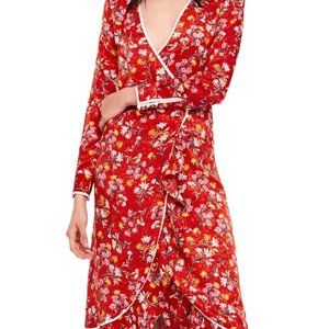 Free People | Red Garden Printed Midi Wrap Dress - image 1